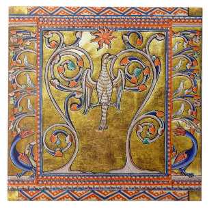 MEDIEVAL BESTIARY, PHOENIX ON TREM OF LIFE, DRAGON FLIESE