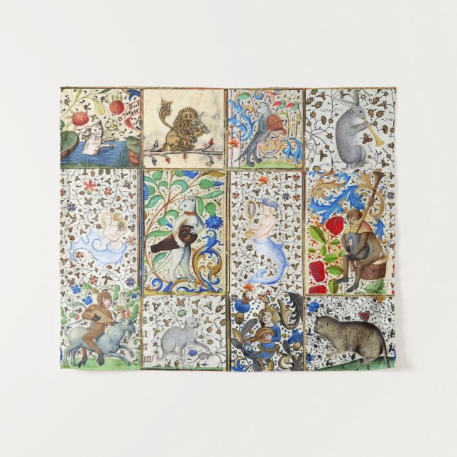 MEDIEVAL BESTIARY PLAYER MUSIKINSTRUMENTE WANDTEPPICH (Vorderseite (Horizontal))