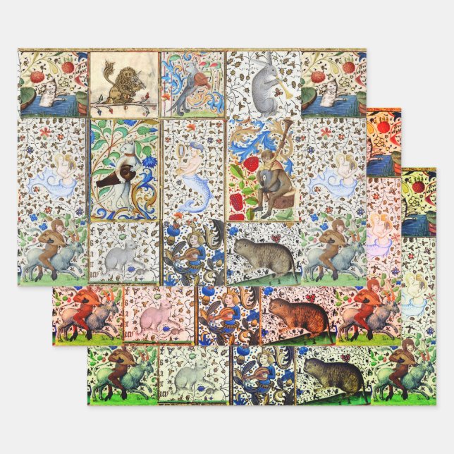 MEDIEVAL BESTIARY PLAYING MUSICAL INSTRUMENTS GESCHENKPAPIER SET (Set)