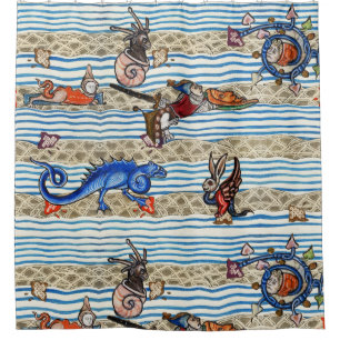 MEDIEVAL BESTIARY, SEA MONSTERS FANTASY TIERE DUSCHVORHANG