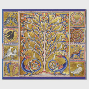MEDIEVAL BESTIARY,VÖGEL AUF BAUM DES LEBENS,DRAGON GESCHENKPAPIER