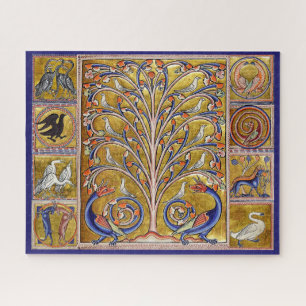 MEDIEVAL BESTIARY,VÖGEL AUF BAUM DES LEBENS,DRAGON PUZZLE