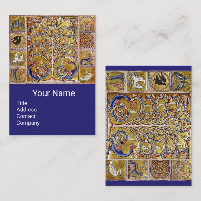 MEDIEVAL BESTIARY,VÖGEL,BAUM DES LEBENS,DRAGONS Bl Visitenkarte (Vorne/Hinten)