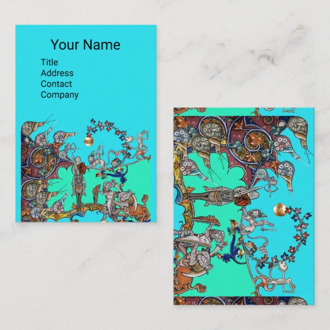 MEDIEVAL BESTIARY WAR, KNIGHTS, GIANT SNAILS Blue Visitenkarte (Vorne/Hinten)