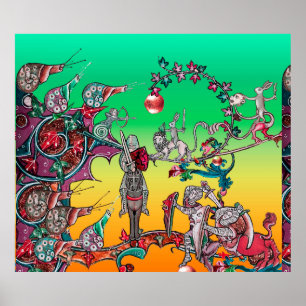 MEDIEVAL BESTIARY WAR, KNIGHTS, GIANT SNAILS Green Poster