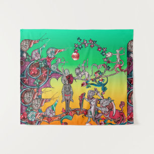 MEDIEVAL BESTIARY WAR, KNIGHTS, GIANT SNAILS Green Wandteppich