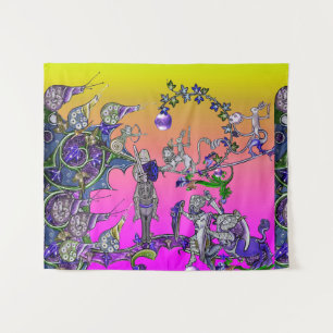 MEDIEVAL BESTIARY WAR, KNIGHTS, GIANT SNAILS Green Wandteppich