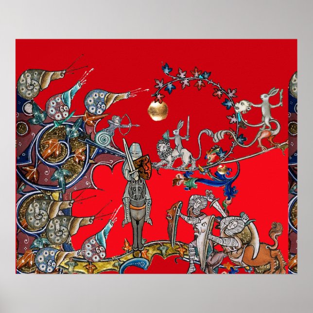 MEDIEVAL BESTIARY WAR, KNIGHTS, GIANT SNAILS Red Poster (Vorne)