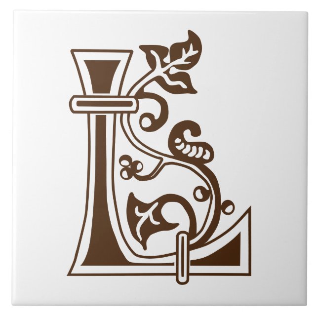 Medieval Botanical Decorative Capital L Fliese (Vorderseite)