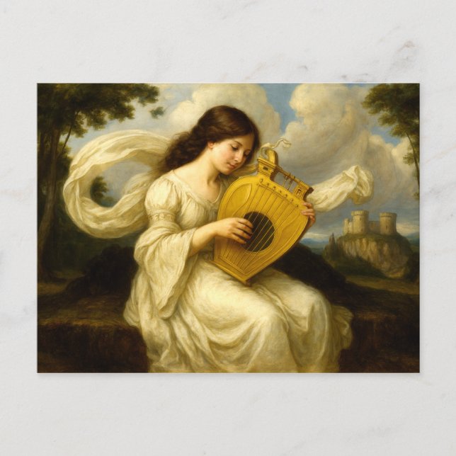 Medieval Castle Woman With Lyre Postkarte (Vorderseite)