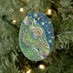 MEDIEVAL DRAGON HEAD PORTRAIT, WHIMSICAL FANTASY KERAMIK ORNAMENT