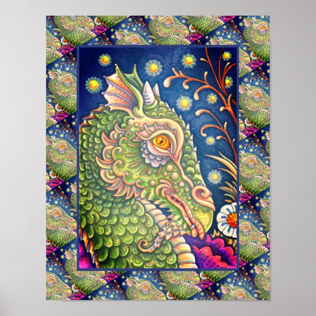 MEDIEVAL DRAGON HEAD PORTRAIT, WHIMSICAL FANTASY POSTER (Vorne)