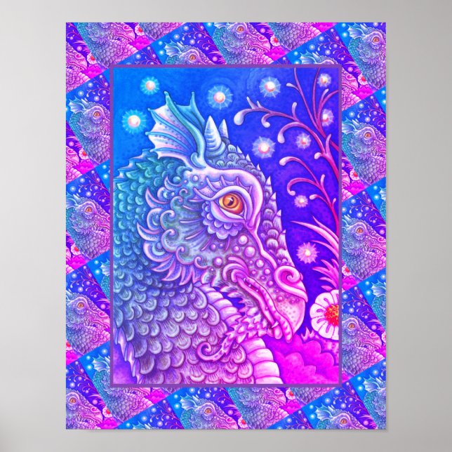 MEDIEVAL DRAGON HEAD PORTRAIT, WHIMSICAL FANTASY POSTER (Vorne)