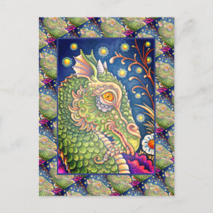 MEDIEVAL DRAGON HEAD PORTRAIT, WHIMSICAL FANTASY POSTKARTE