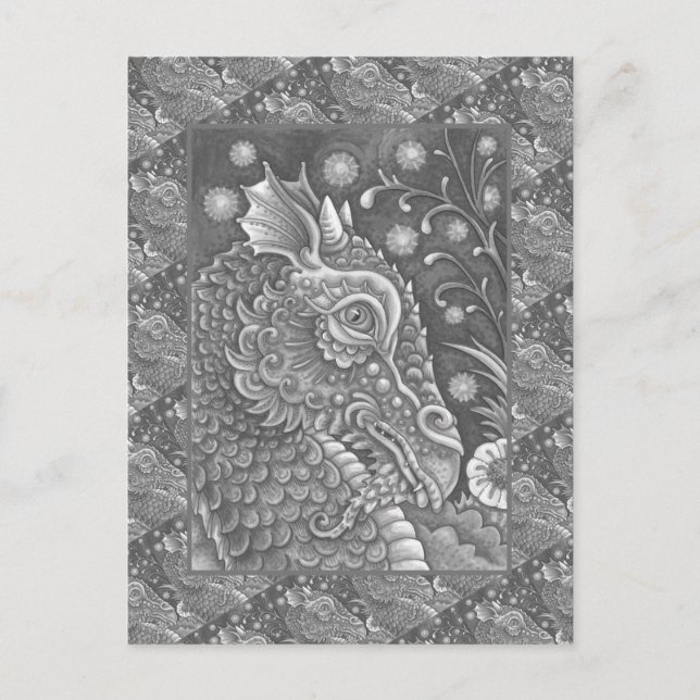 MEDIEVAL DRAGON HEAD PORTRAIT, WHIMSICAL FANTASY POSTKARTE (Vorderseite)
