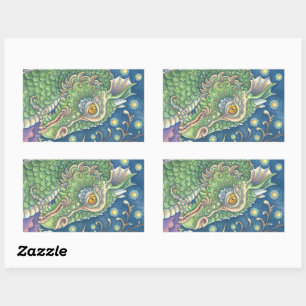 MEDIEVAL DRAGON HEAD PORTRAIT, WHIMSICAL FANTASY RECHTECKIGER AUFKLEBER