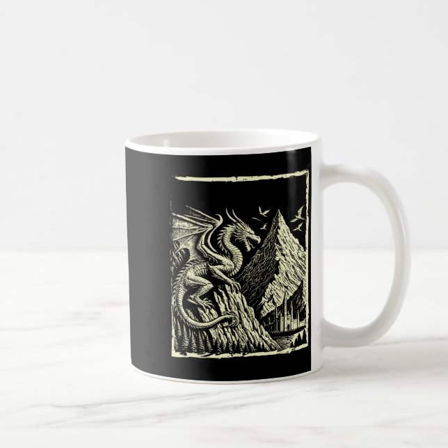 Medieval Dragon Mountain Castle Mythical Men Women Kaffeetasse (Rechts)