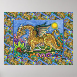 MEDIEVAL DRAGON & YOUNG, FARBIG FOLGART GARDEN POSTER
