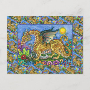 MEDIEVAL DRAGON & YOUNG, FARBIG FOLGART GARDEN POSTKARTE