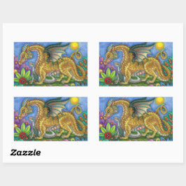 MEDIEVAL DRAGON & YOUNG, FARBIG FOLGART GARDEN RECHTECKIGER AUFKLEBER