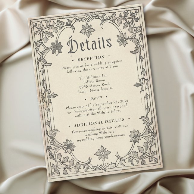 Medieval Fantasy Black Vintage Etching Wedding Begleitkarte (Medieval Fantasy Black Vintage Etching Wedding Enclosure Card)