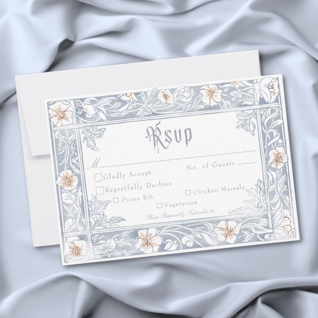 Medieval Fantasy Frame Blue Gold Etching Wedding RSVP Karte (Medieval Fantasy Frame Blue Gold Etching Wedding RSVP Card)