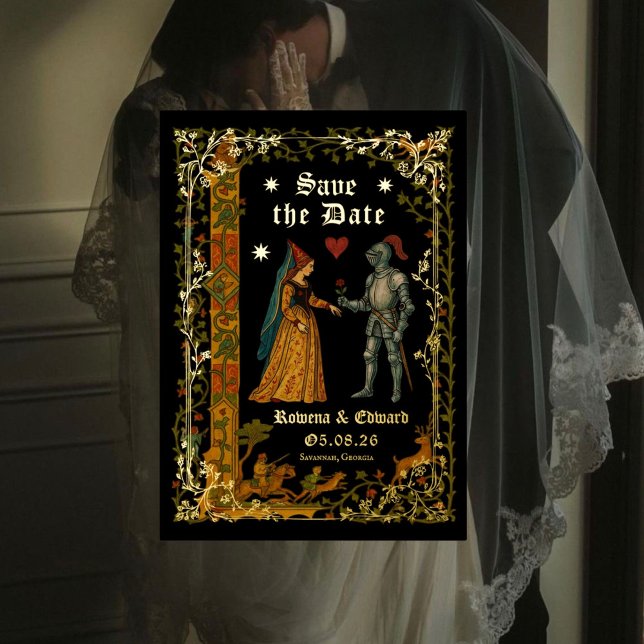 Medieval Fantasy Knight and Lady Save the Date Folieneinladung (Von Creator hochgeladen)