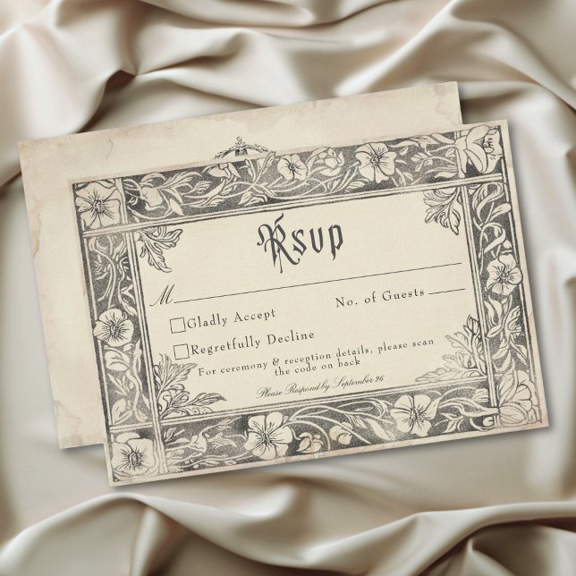 Medieval Fantasy Vintage Black Etching Wedding RSVP Karte (Medieval Fantasy Vintage Black Etching Wedding RSVP Card)