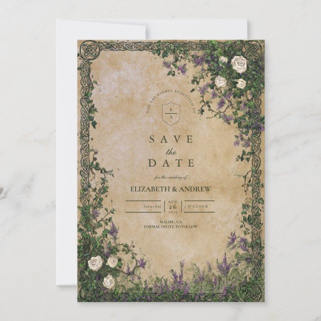 Medieval Garden Romance Wedding Save The Date (Vorderseite)