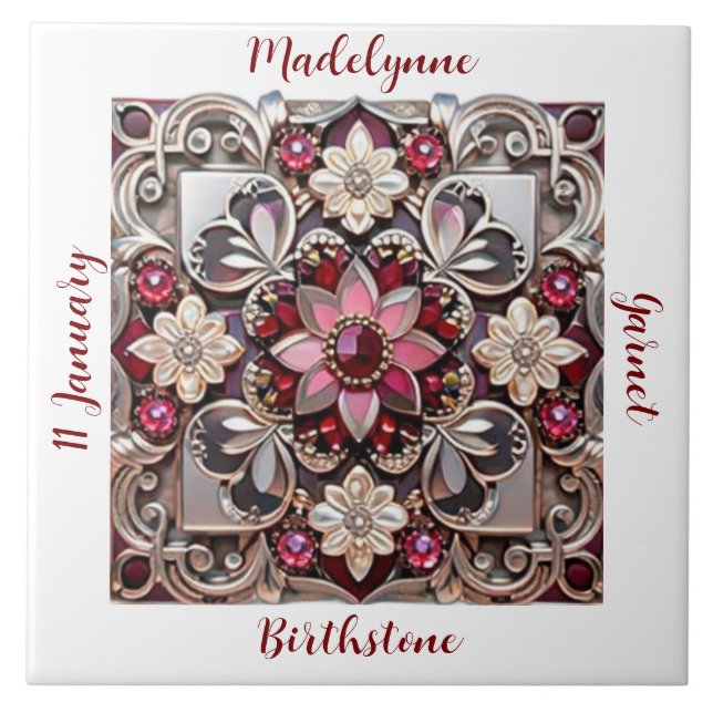 Medieval Garnet Crest Birthstone Fliese (Vorderseite)