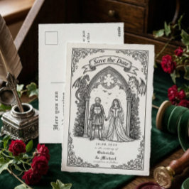 Medieval Gothic Knight Bride Groom Save The Date Postkarte