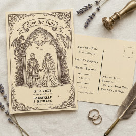 Medieval Gothic Sepia Old Paper Save The Date Postkarte