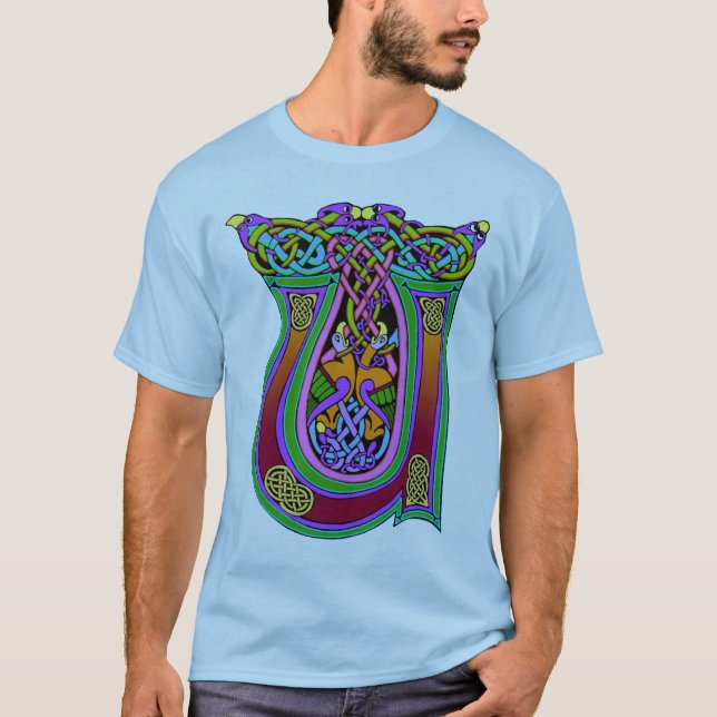 Medieval keltic Monogram "U", Art Knots Design T-Shirt (Vorderseite)
