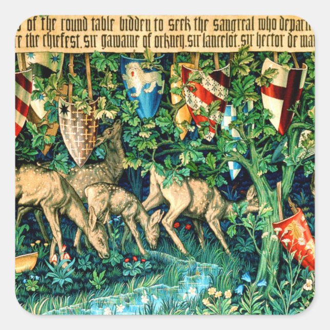 Medieval King Arthur William Morris Quadratischer Aufkleber (Vorderseite)
