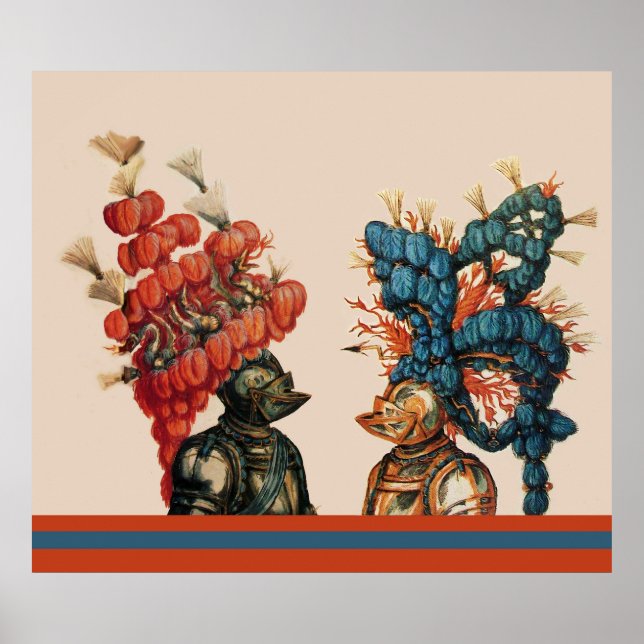 MEDIEVAL KNIGHT HELMETS MIT RED FEATHERS DRAGONS POSTER (Vorne)