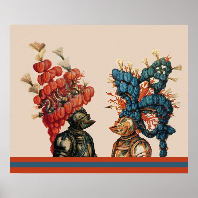 MEDIEVAL KNIGHT HELMETS MIT RED FEATHERS DRAGONS POSTER (Vorne)