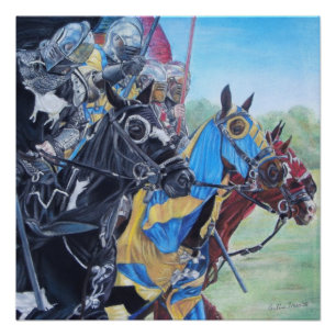 Medieval Knights Jousting Horses Art Poster