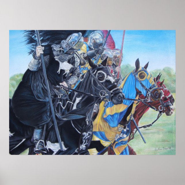 Medieval Knights Jousting Horses Art Poster (Vorne)