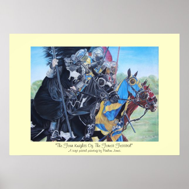 Medieval Knights Jousting Horses Art Poster (Vorne)