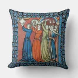 Medieval musicians pillow with blue background kissen