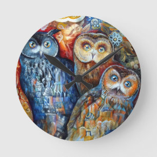 Medieval owls runde wanduhr