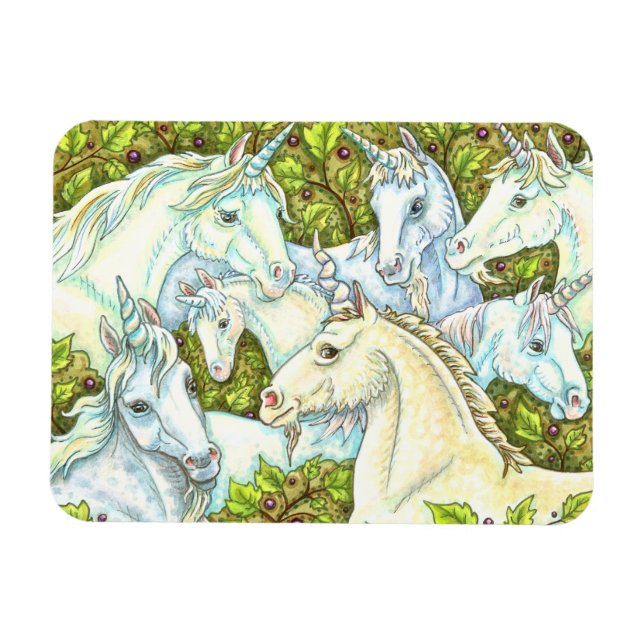 MEDIEVAL UNICORN HERDE, PFERDE, STALLION Fantasy Magnet (Horizontal)