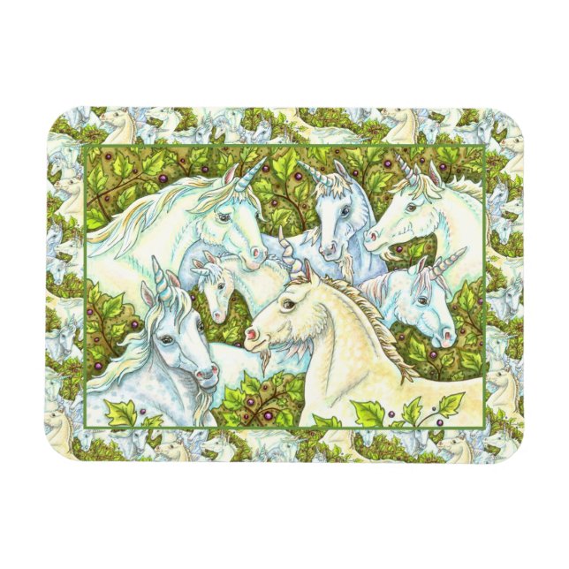 MEDIEVAL UNICORN HERDE, PFERDE, STALLION Fantasy Magnet (Horizontal)