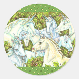 MEDIEVAL UNICORN HERDE, PFERDE, STALLION Fantasy Runder Aufkleber