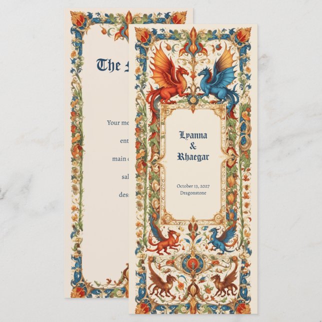 Medieval Wedding, Ancient Manuscript Menükarte (Vorne/Hinten)