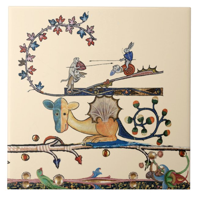 MEDIEVALER BESTIARER Hund, Killerkaninchen, Drache Fliese (Vorderseite)