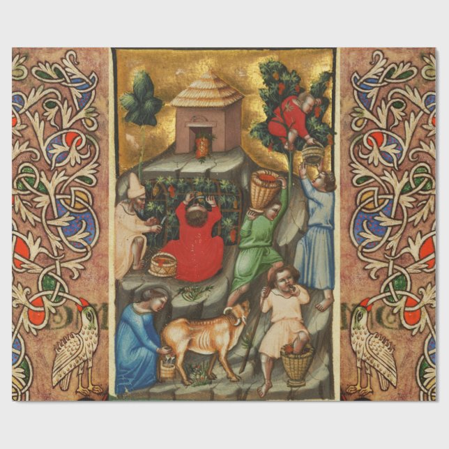 MEDIEVALISIERTE WEINHALBUNG HARVEST Antique Grapev Geschenkpapier (Flach)