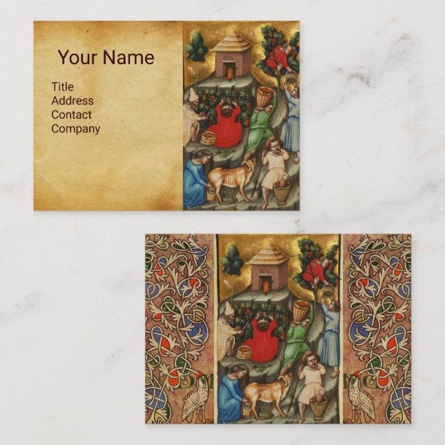 MEDIEVALISIERTE WEINHALBUNG HARVEST Antique Grapev Visitenkarte (Vorne/Hinten)