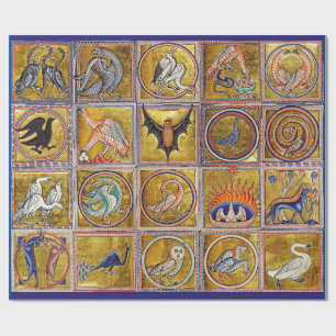 MEDIEVENT BESTIARY, FANTASTISCHE TIERE, GOLD ROT B GESCHENKPAPIER