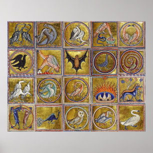 MEDIEVENT BESTIARY, FANTASTISCHE TIERE, GOLD ROT B POSTER
